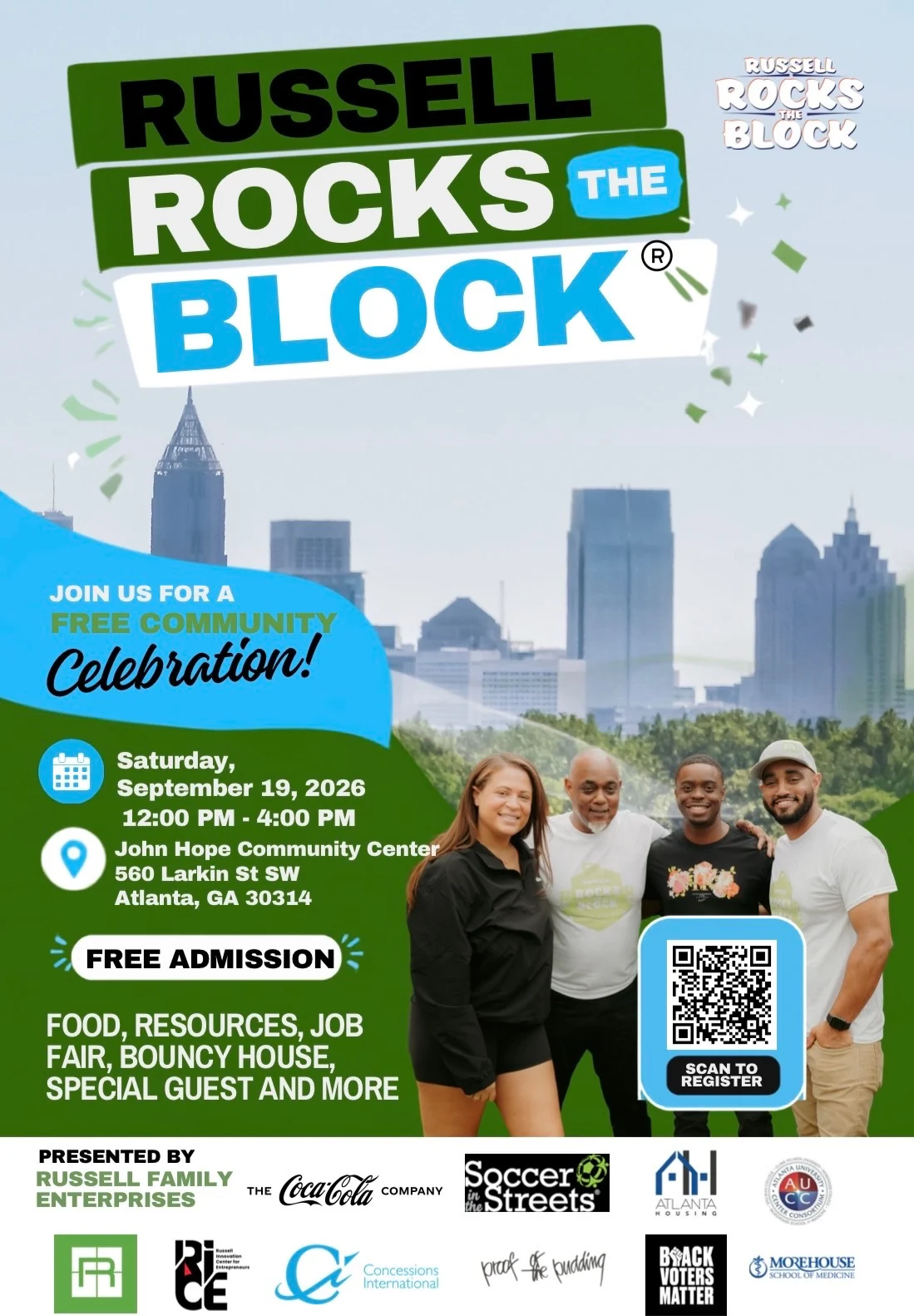 Russell Rocks the Block flyer, Saturday September 19 2026 at John Hope Community Center